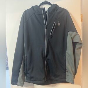 SPYDER Jacket Black and Gray Size Large Full Zip Fleece Lined Pockets EUC Warm